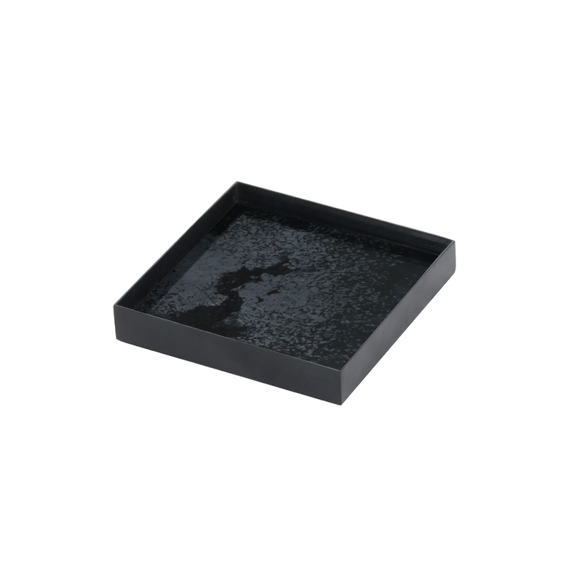 Square aged mirror tray - Charcoal - 16 x 16 cm