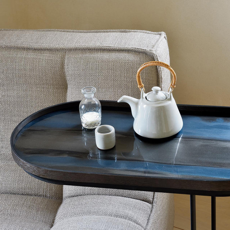 Table with Oblong tray in metal and wood - L 69 cm