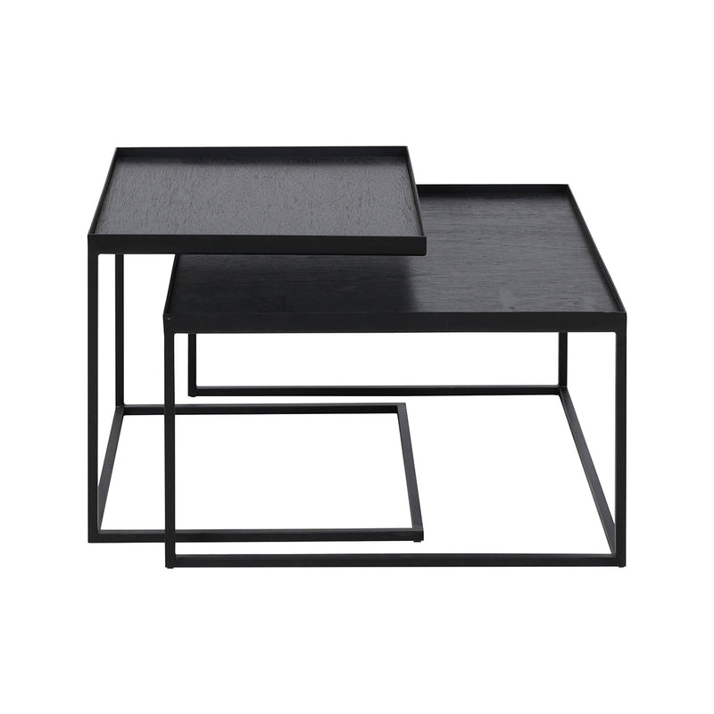 Set of 2 Square tray tables in metal and wood - L 39 / 52 cm