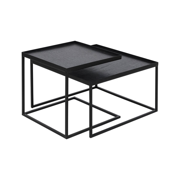 Set of 2 Square tray tables in metal and wood - L 39 / 52 cm