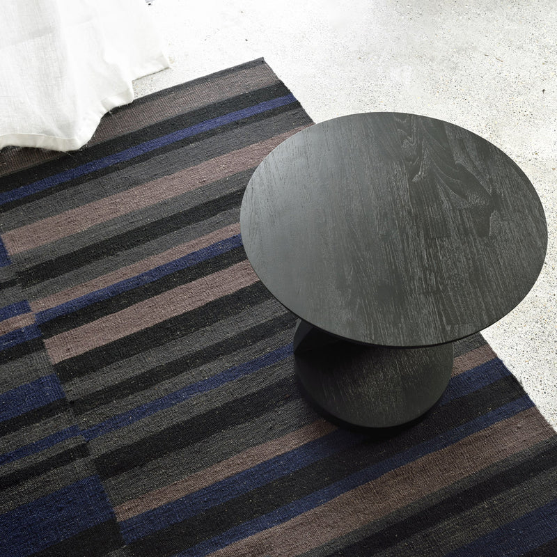 Oblic side table in varnished black teak - Ø 52 cm