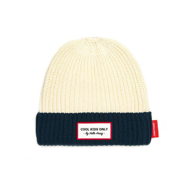 Bonnet Grand-mère en coton biologique - Crème et bleu
