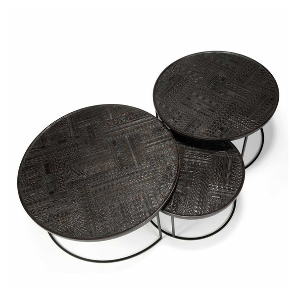 Set of 3 Tabwa Nesting Nesting Tables in black teak - Ø 95 cm