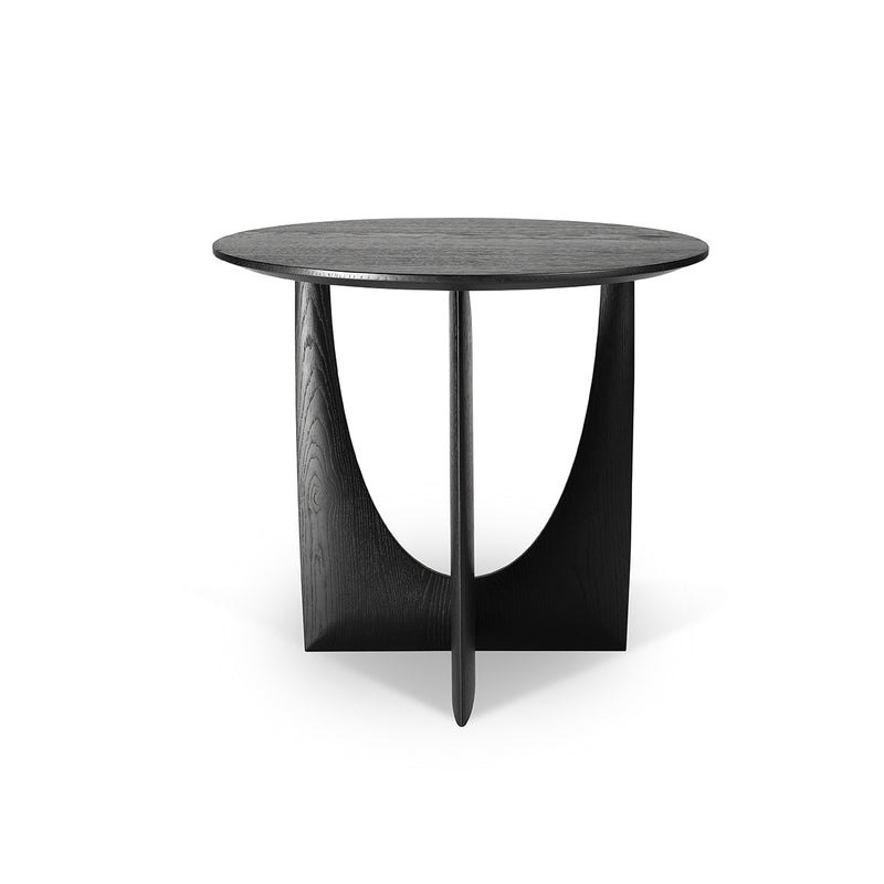 Geometric side table in varnished black oak - Ø 51 xh 50 cm