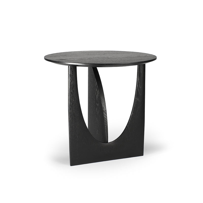 Geometric side table in varnished black oak - Ø 51 xh 50 cm