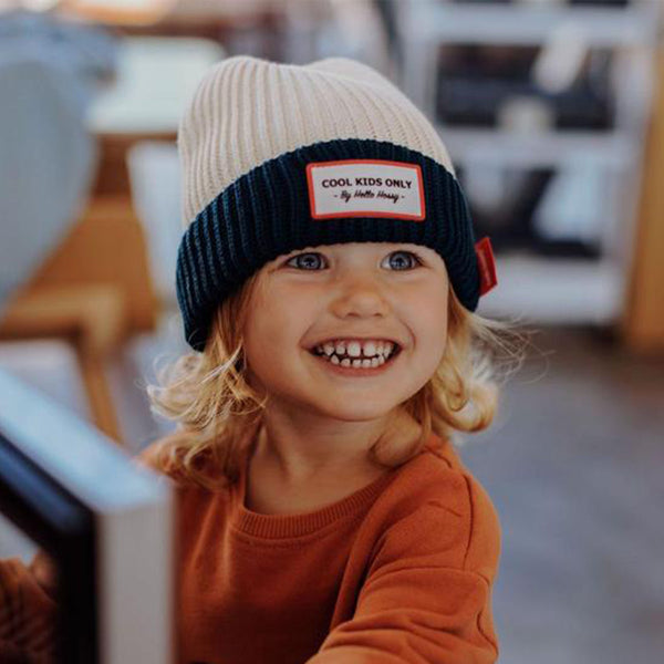 Bonnet Grand-mère en coton biologique - Crème et bleu