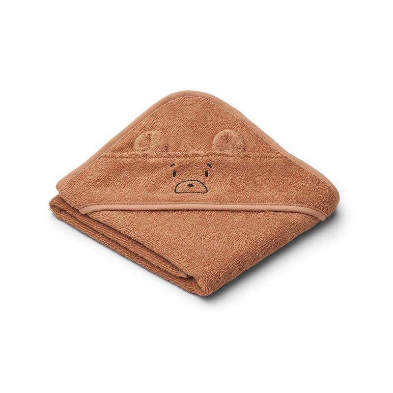Cape de bain Albert ours en coton biologique - Rose