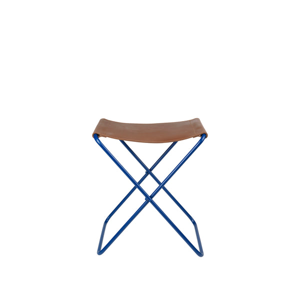 Folding stool Nola leather and iron - 39 x 31 x 45 cm - Intense Blue