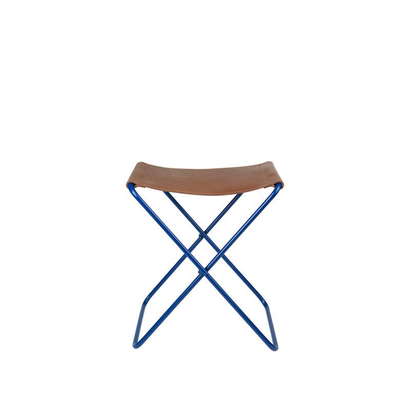 Folding stool Nola leather and iron - 39 x 31 x 45 cm - Intense Blue