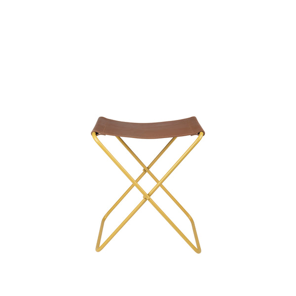 Folding stool Nola leather and iron - 39 x 31 x 45 cm - Harvest Gold 