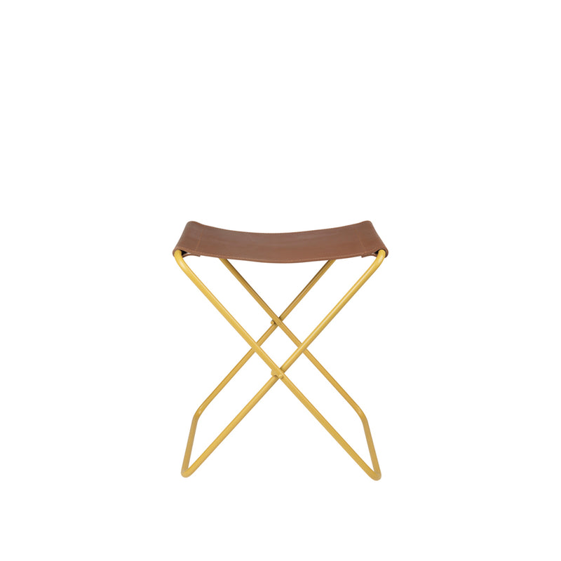 Tabouret Pliant Nola cuir et fer - 39 x 31 x 45 cm - Harvest Or