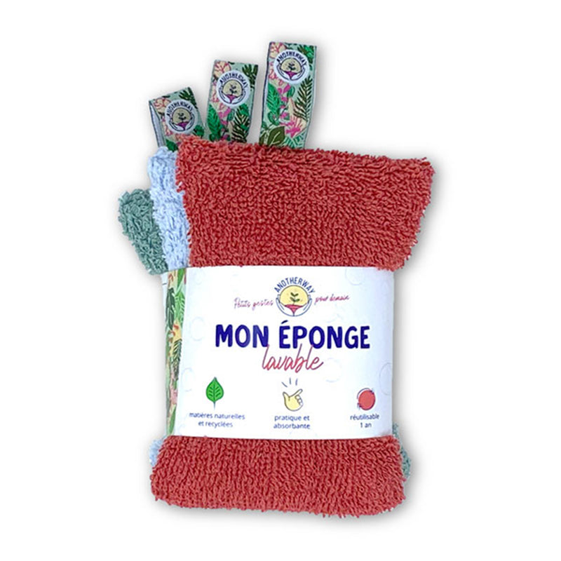 Lot de 3 éponges réutilisables - Vert / Bleu / Rouge