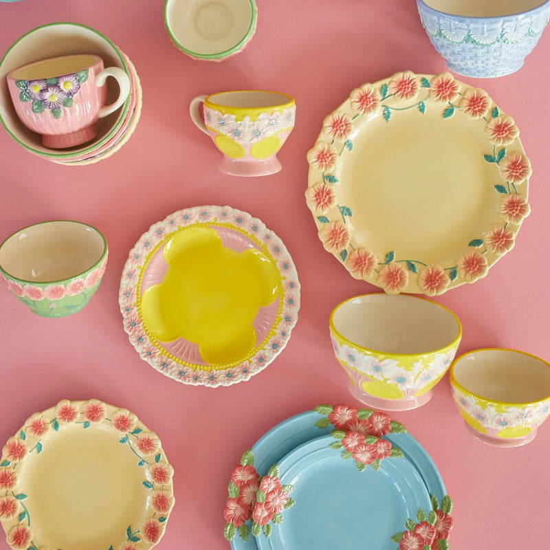 Assiette à fleurs en céramique - Menthe
