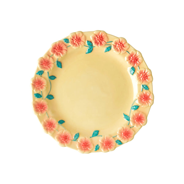Assiette à fleurs en céramique - Crème