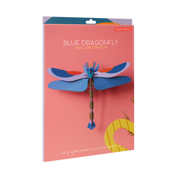 Blue dragonfly wall decoration in recycled cardboard