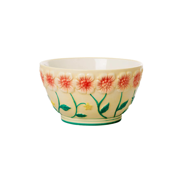 Bowl with ceramic embossed flowers - Cream