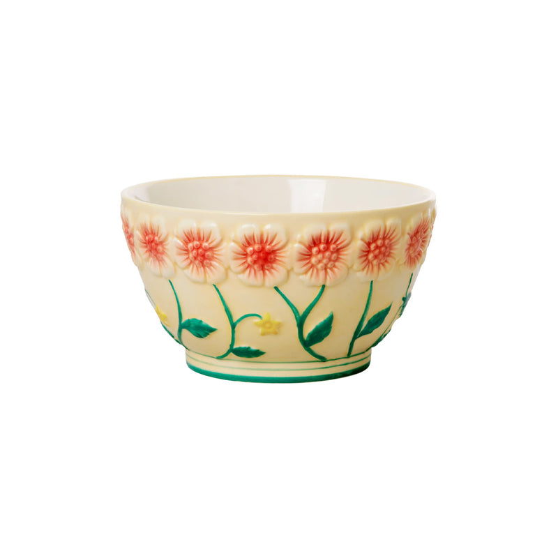 Bol avec fleurs en relief en céramique - Crème