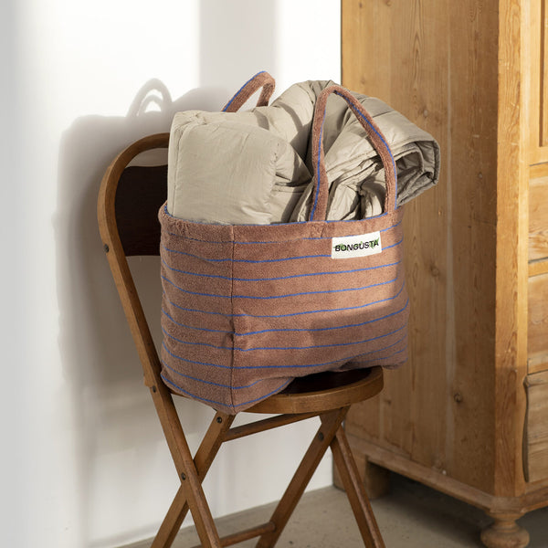 Sac Weekend à rayures - Camel & Ultramarine Blue