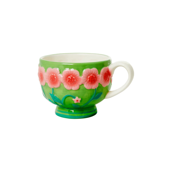 Ceramic cup with embossed flowers - Ø 9.8 cm - Sage Green
