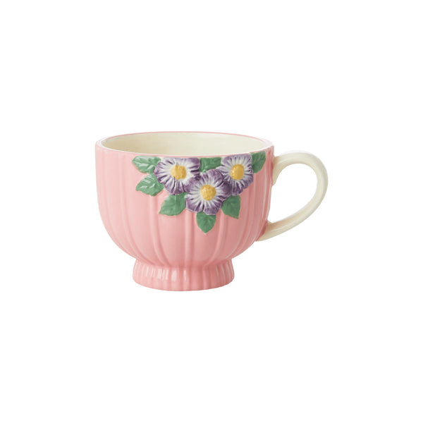 Cup with embossed ceramic flowers - Ø 9.8 cm - Pink