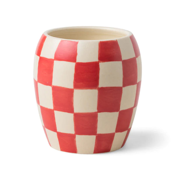 Bougie Damier en porcelaine - Rose & Santal