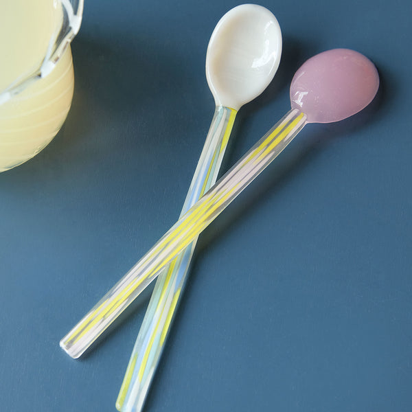 Set of 2 Glass Spoons - Pink/White