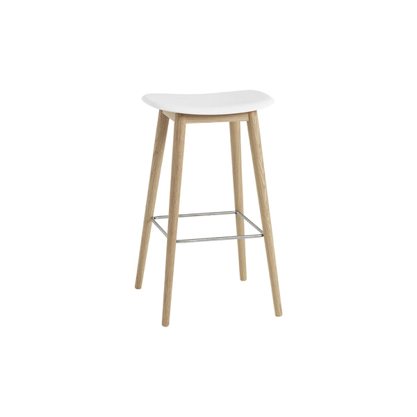 Tabouret de bar Fiber Pieds Bois naturel + Assise Blanc