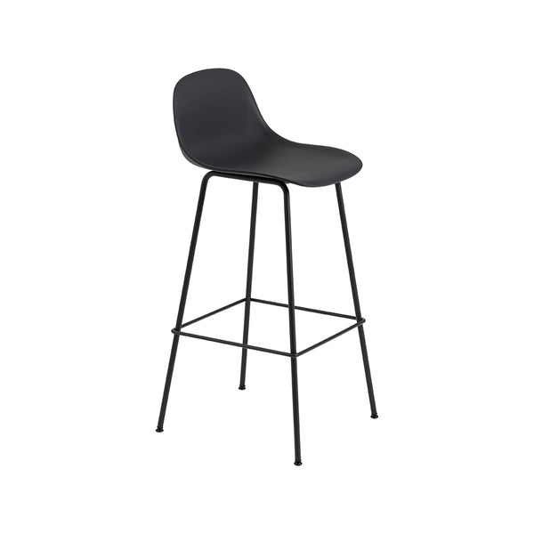 Fiber Tube Black Bar Stool + Black Backrest