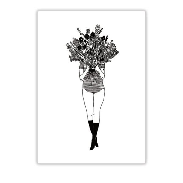 Affiche A4 Fille aux fleurs - 21 x 29,7 cm