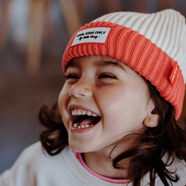 Bonnet Grand-mère en coton biologique - Crème et framboise
