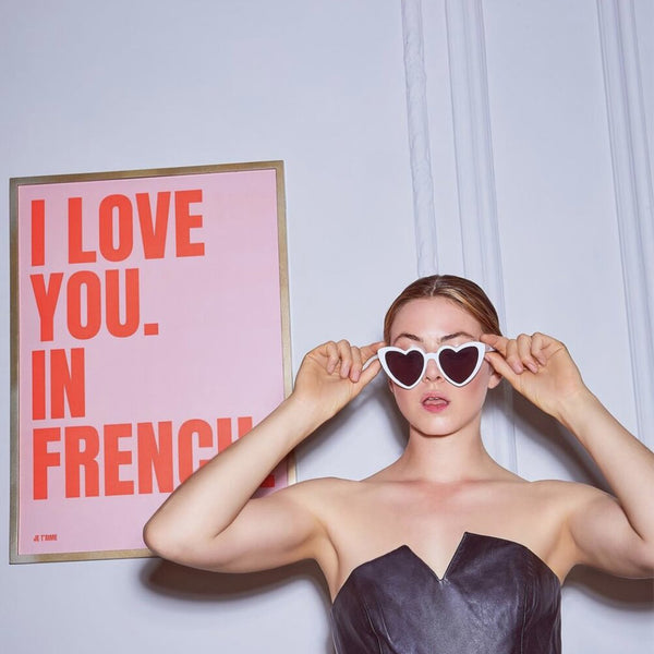 Affiche I love you in French - 50 x 70 cm - Pink