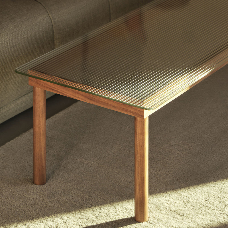 Kofi Coffee Table Solid Oak &amp; Transparent Reed Glass - l 140 x W 50 xh 36 cm