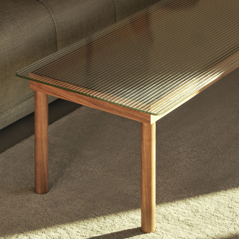 Kofi Coffee Table Solid Walnut &amp; Transparent Reed Glass - l 80 x W 80 xh 36 cm