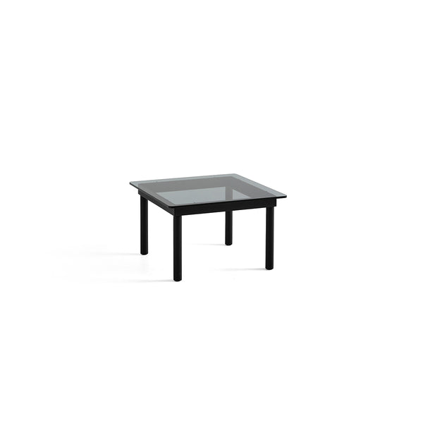 Table basse Kofi Chêne Massif Noir & Verre Teinté Gris - l 60 x L 60 x h 36 cm