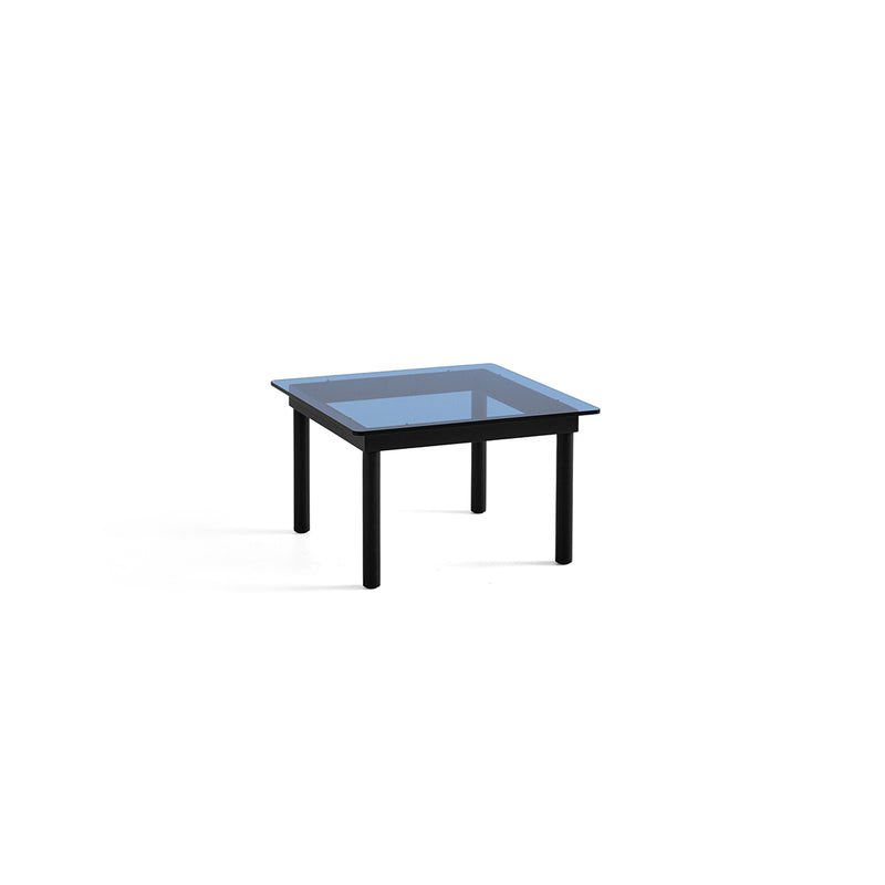 Table basse Kofi Chêne Massif Noir & Verre Teinté Bleu - l 60 x L 60 x h 36 cm