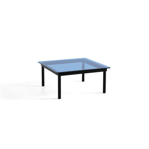 Table basse Kofi Chêne Massif Noir & Verre Teinté Bleu - l 80 x L 80 x h 36 cm