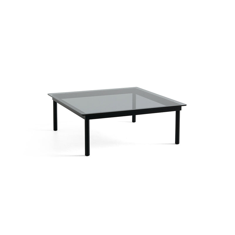 Table basse Kofi Chêne Massif Noir & Verre Teinté Gris - l 100 x L 100 x h 36 cm