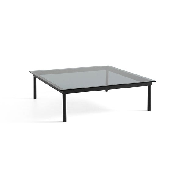 Table basse Kofi Chêne Massif Noir & Verre Teinté Gris - l 120 x L 120 x h 36 cm