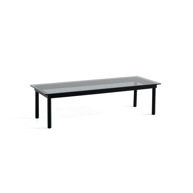 Table basse Kofi Chêne Massif Noir & Verre Teinté Gris - l 140 x L 50 x h 36 cm