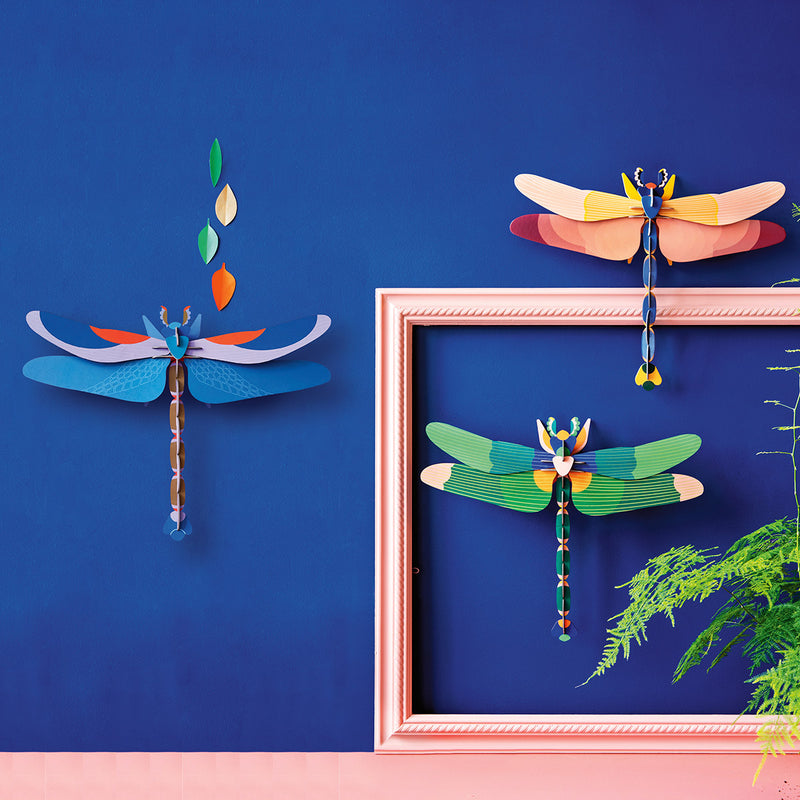 Blue dragonfly wall decoration in recycled cardboard