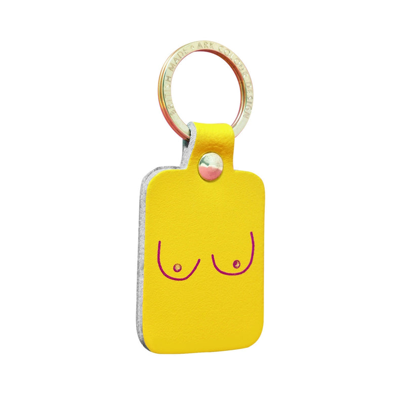 Boobs Leather Keychain - Light yellow