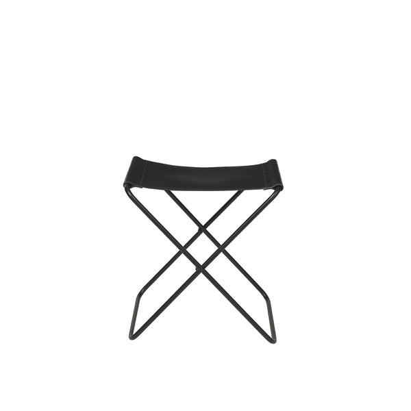 Folding stool Nola leather and iron - 39 x 31 x 45 cm - Black 