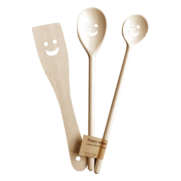 Set de 3 Couverts Happy Spoon - Cuillères et Spatule Bois