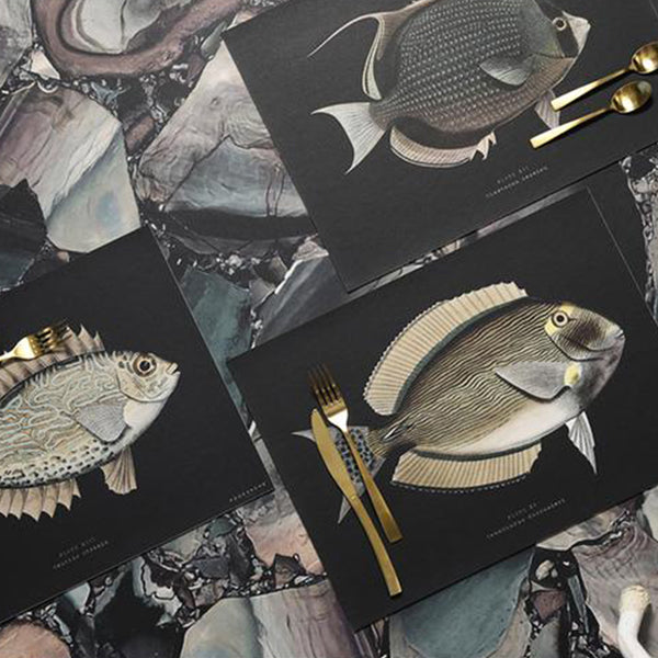 Set de table Rectangle Poisson Secret en vinyle - 33 x 45 cm - Noir