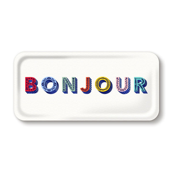 Plateau Bonjour - 32 x 15 cm - Multicolore