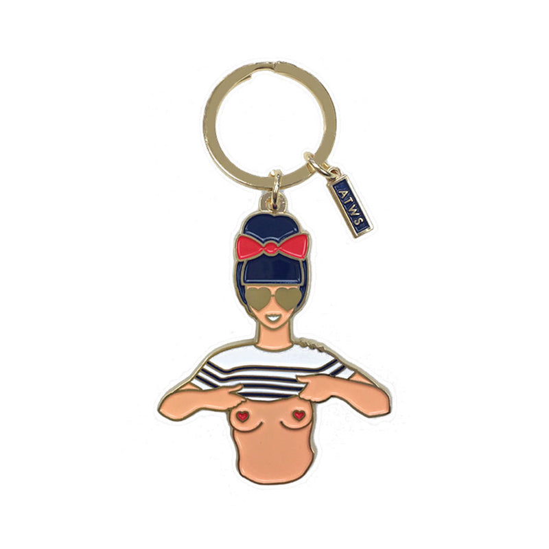 Sexy Girl key ring in enamelled gold metal