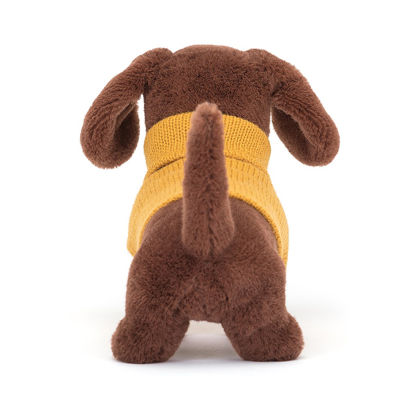 Yellow Sweater Sausage Dog Soft Toy - H 14 cm