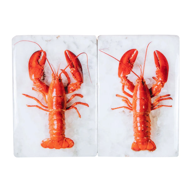 Twin red lobster wall decoration #1 on white background - 20 cm x 29 cm