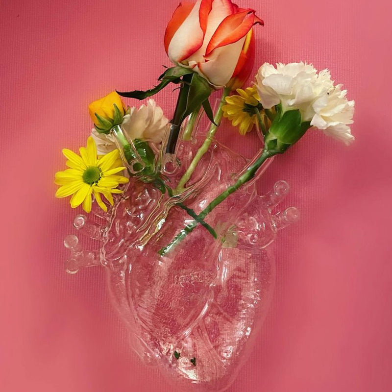 Love In Bloom Glass Heart Vase