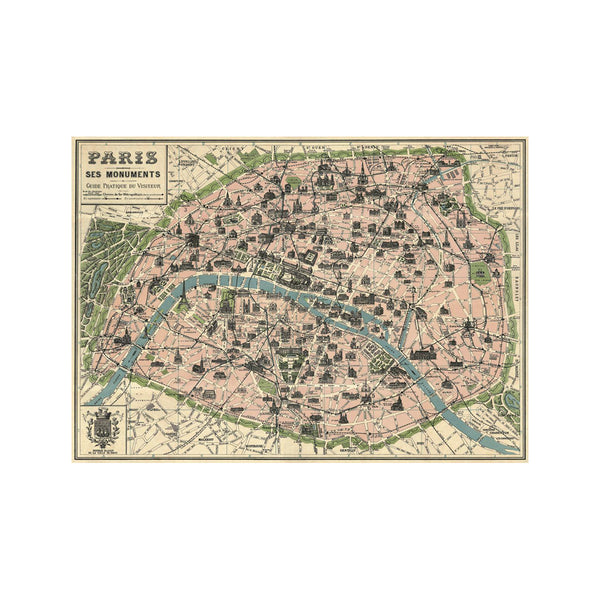 Affiche Cavallini Plan Vintage de Paris - 50 x 70 cm